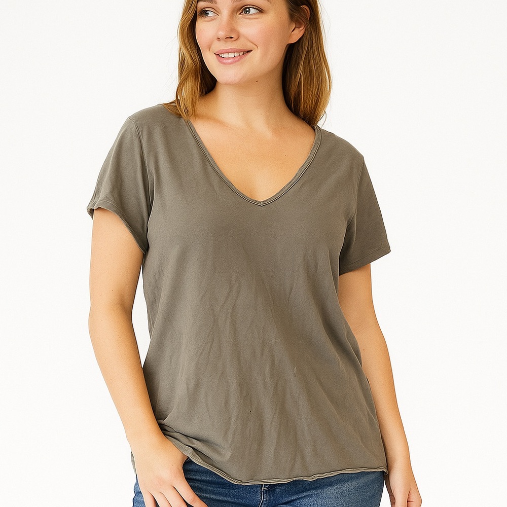 AllSaints Distressed Raw Hem Tee – Charcoal Gray – Size L ARF